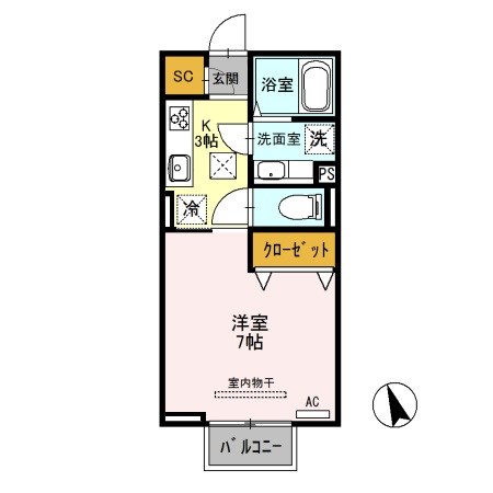 クロスリアン 102号室 間取り