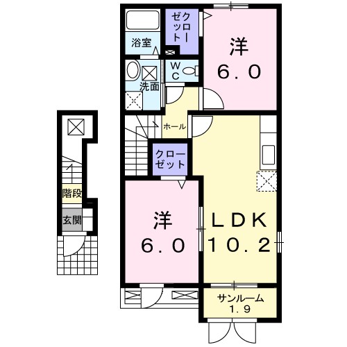 プラシードＢ 202号室 間取り