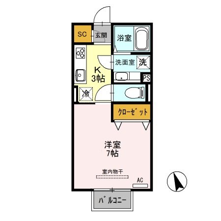 クロスリアン 202号室 間取り