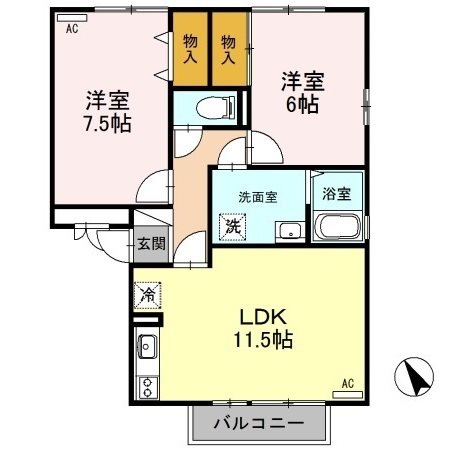 リバーフォート阿賀 B106号室 間取り
