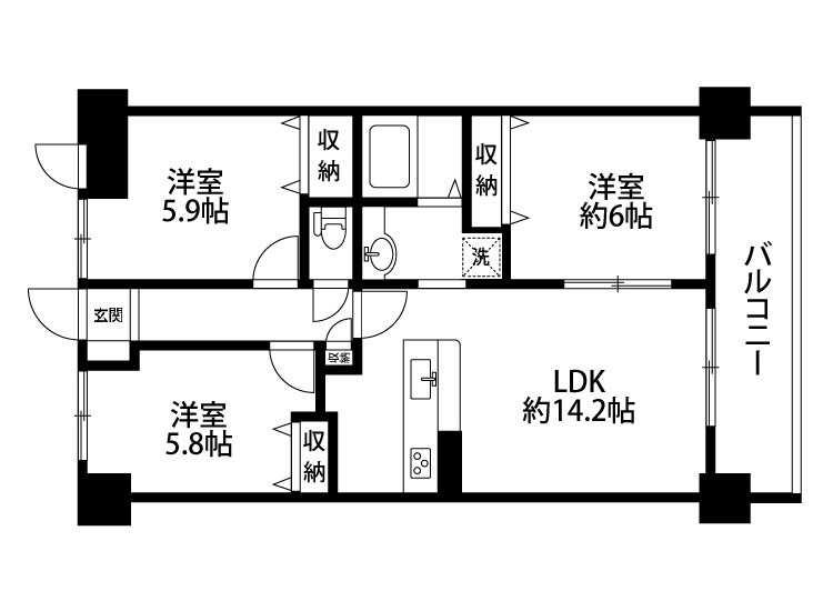 エトワール神道寺 505号室 間取り