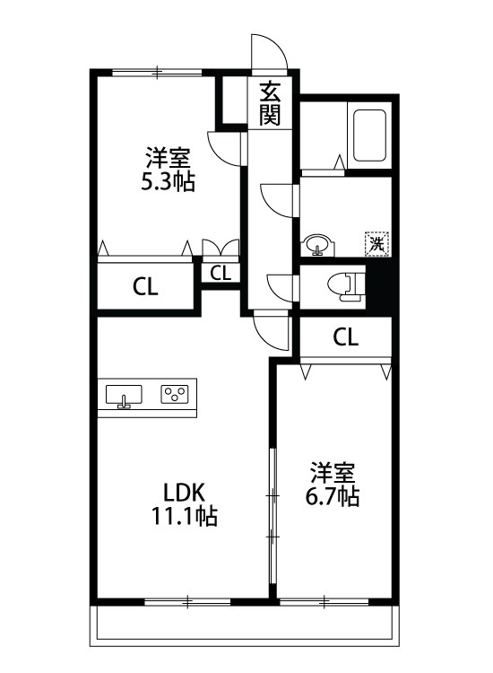 ローズベイ新潟南 202号室 間取り