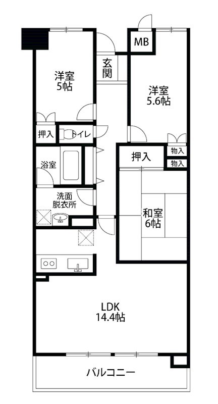 ボナール月見 106号室 間取り