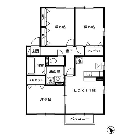 リュージュC 101号室 間取り