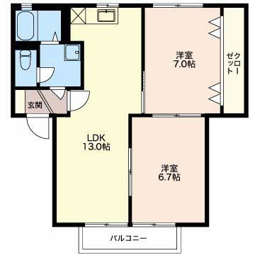 キャトルセゾン D102号室 間取り