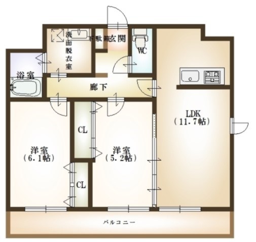 カーネ米山 602号室 間取り