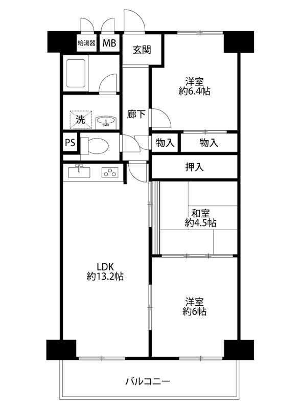 コープ野村川端町A棟 410号室 間取り