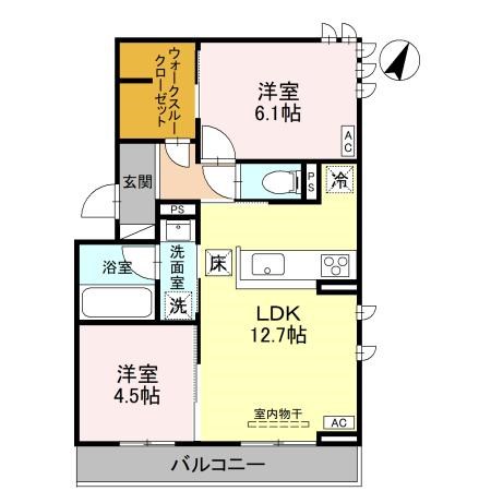 D-ROOM上所中  201号室 間取り