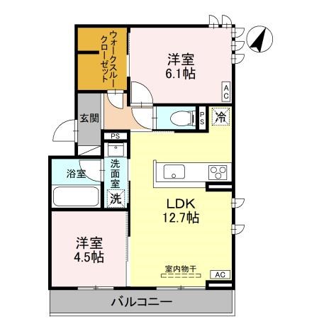 D-ROOM上所中  301号室 間取り