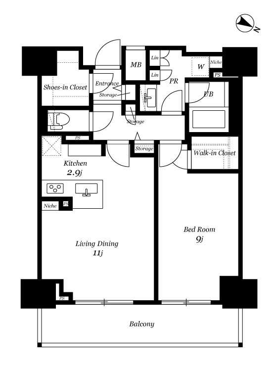 ロイヤルパークスER万代 830号室 間取り
