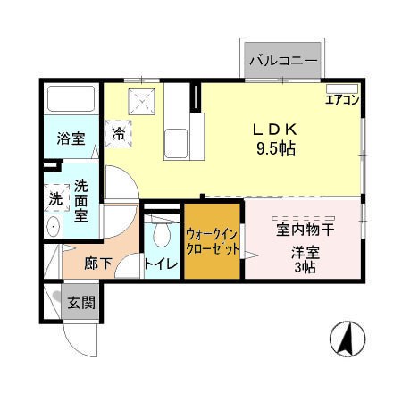 コスモB 103号室 間取り