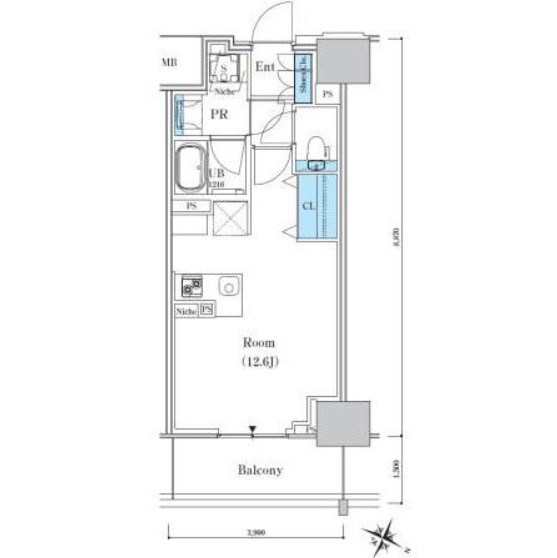 ロイヤルパークスER万代 727号室 間取り