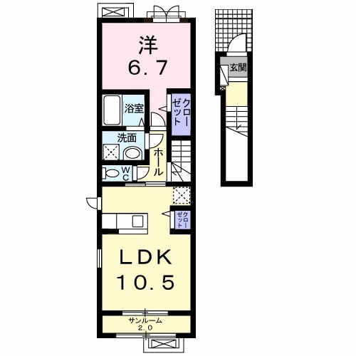 パインズ中島 206号室 間取り