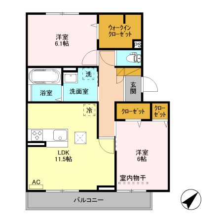 サンソレイユ 102号室 間取り