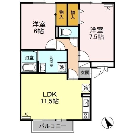 リバーフォート阿賀 B205号室 間取り