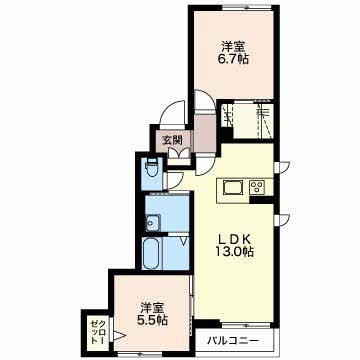 ベレオ女池 201号室 間取り