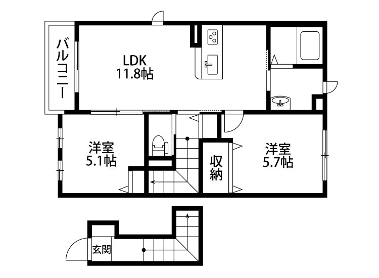 シャーメゾンSUMON早通Ⅱ 201号室 間取り