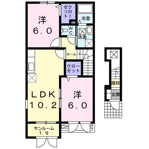 プラシードＢ 201号室 間取り