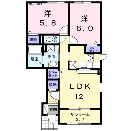 ＦｌｏｕｒｉｓｈＩｎおやまつⅢ 104号室 間取り
