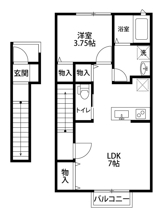 ローズマロー学校町 2-B号室 間取り