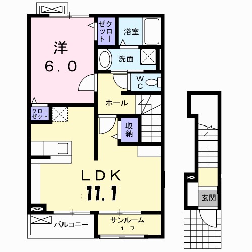 グランソレイユ 202号室 間取り