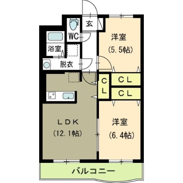 シャルマン 205号室 間取り