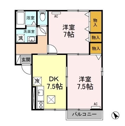 フォンティーヌ白銀  A102号室 間取り