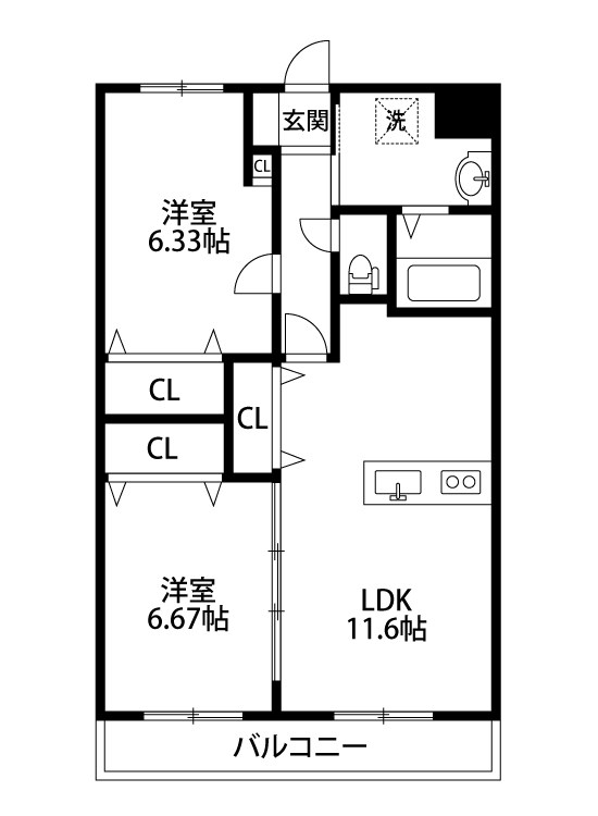 ラフィーネ向陽 405号室 間取り