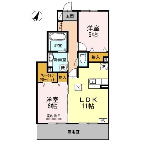 ピオニー 102号室 間取り