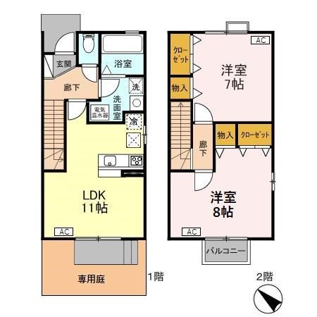 ローズコート萌木野 A101号室 間取り