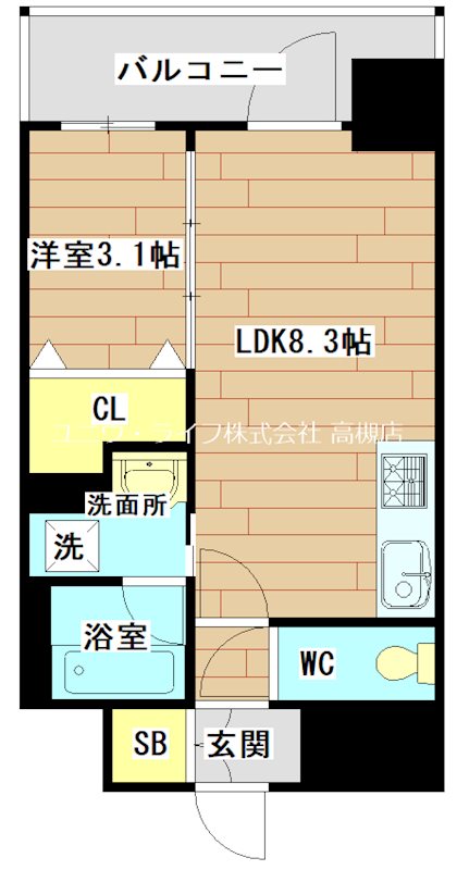 VIVRE高槻(ヴィーヴル) 1102号室 間取り