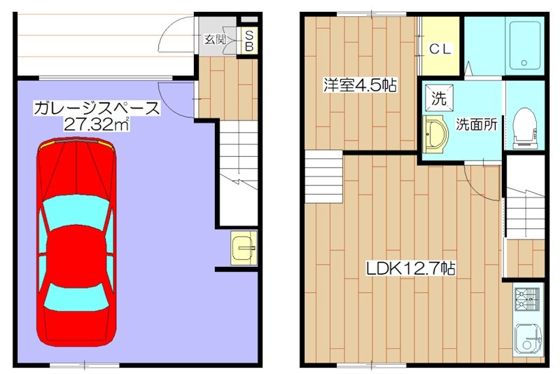 （仮称）高槻市氷室町ガレージハウス 間取り