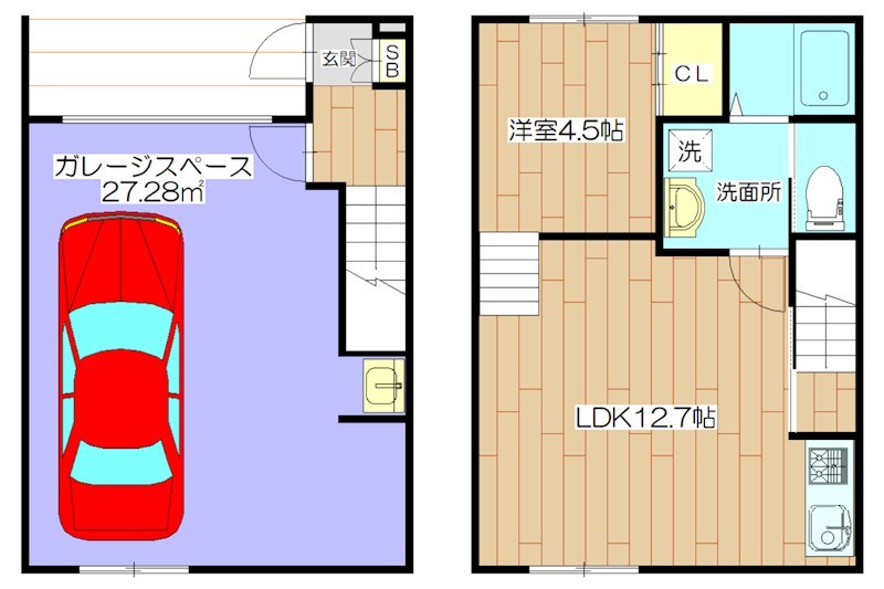 （仮称）高槻市氷室町ガレージハウス 間取り