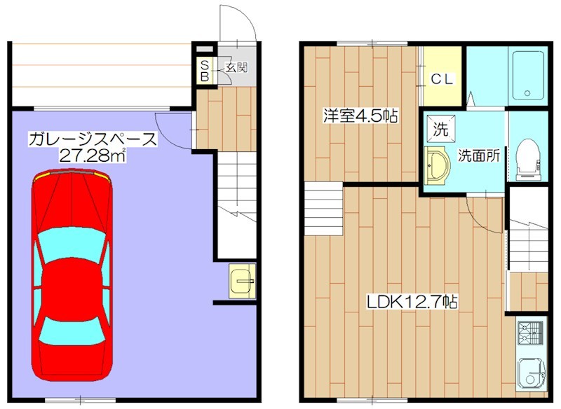 （仮称）高槻市氷室町ガレージハウス 間取り