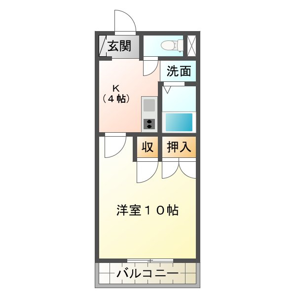 レーディゲン初生 202号室 間取り