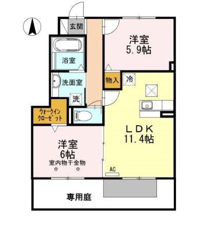 ルーベライト初生C 103号室 間取り