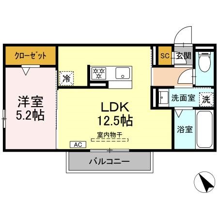 D-Hills初生 201号室 間取り