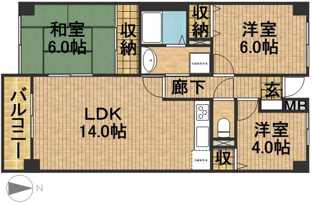 パークビュー四ツ池 1003号室 間取り