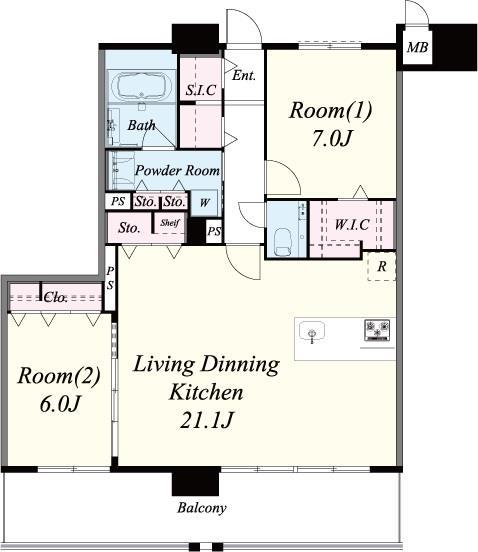 ショウエイ靱 1202号室 間取り
