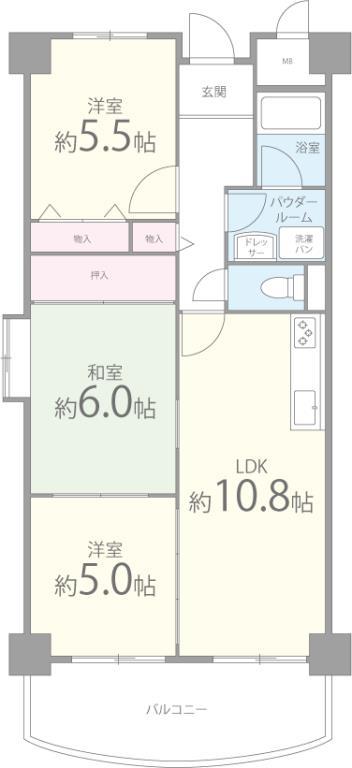 シェモア鶴見緑地 502号室 間取り