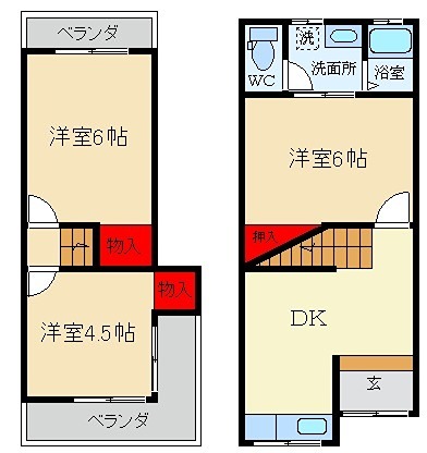 寝屋川市点野4丁目6-12　テラスハウス 間取り