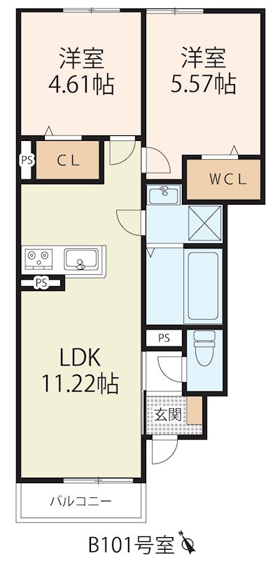 フラン瀬田　B棟 101号室 間取り