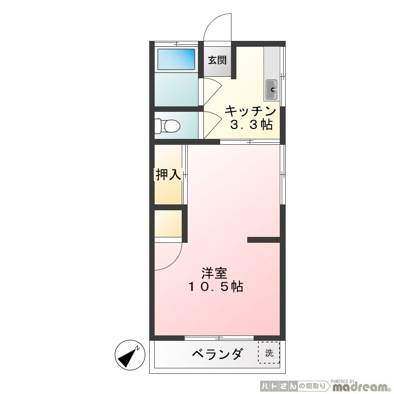 筑波荘 1号室 間取り