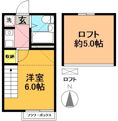 スクウェアーファイブ 102号室 間取り