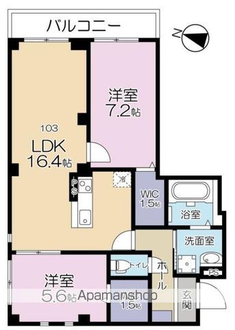 Ａ．ＦＬＡＴ　ＩＩ 103号室 間取り