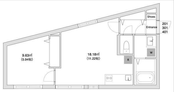 ロータス武蔵小山Ⅲ  401号室 間取り