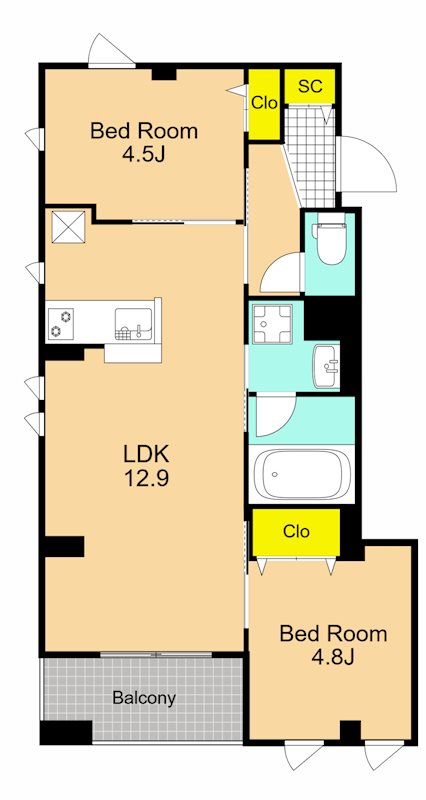 北品川テラス  208号室 間取り