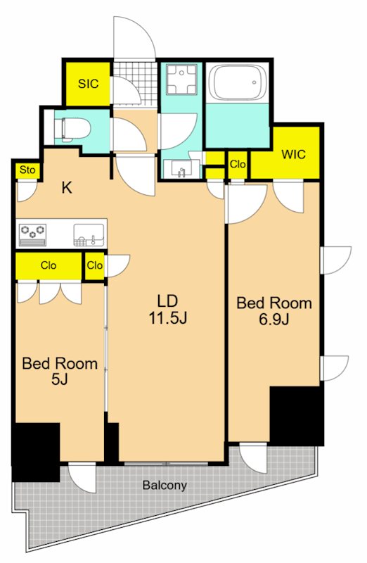 シーズンフラッツ大井町  1303号室 間取り