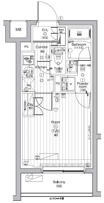 COURTYARD洗足 102号室 間取り