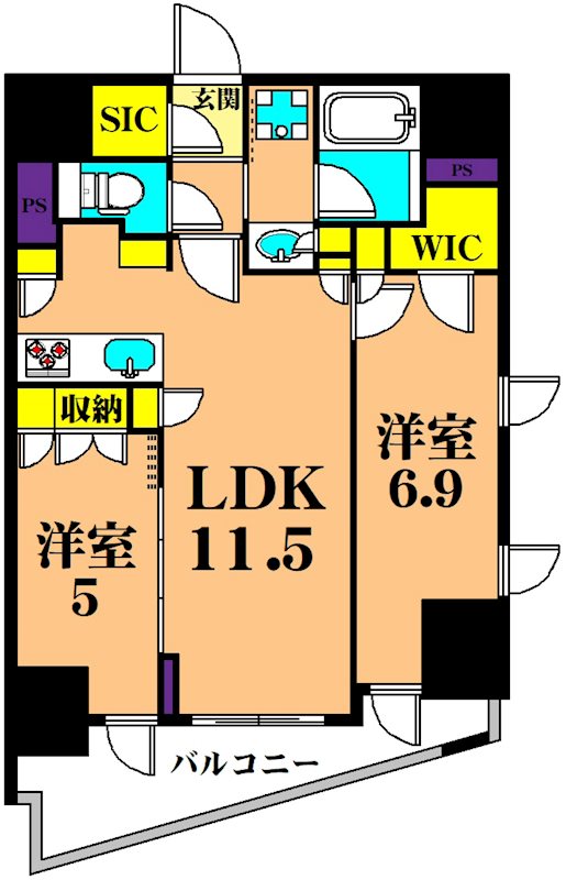 シーズンフラッツ大井町  1303号室 間取り